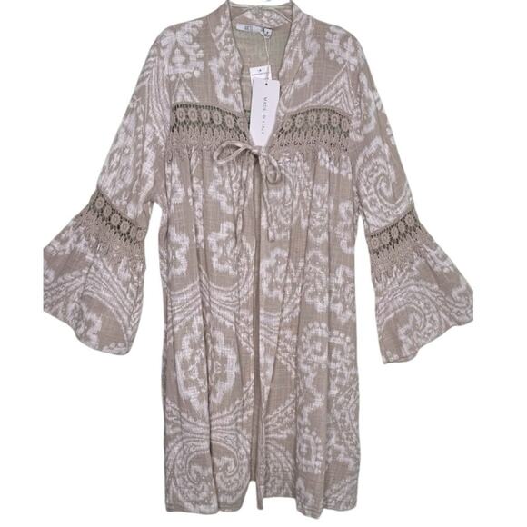 KAKTUS Beige 100% Cotton Cardigan Duster Top One Tie Made in Italy Medium - Picture 1 of 8